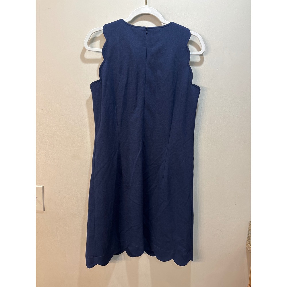 Sara Campbell Navy Blue Scalloped Shift Dress Sleeveless Made in USA Size M - Picture 2 of 6
